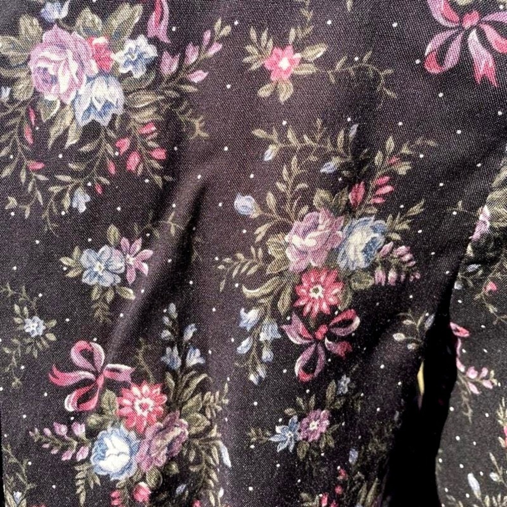 Vintage GUNNE SAX‎ (13) Dress Black Floral Puff Sleeve Cottage Lace Trad Whimsi - Picture 6 of 9